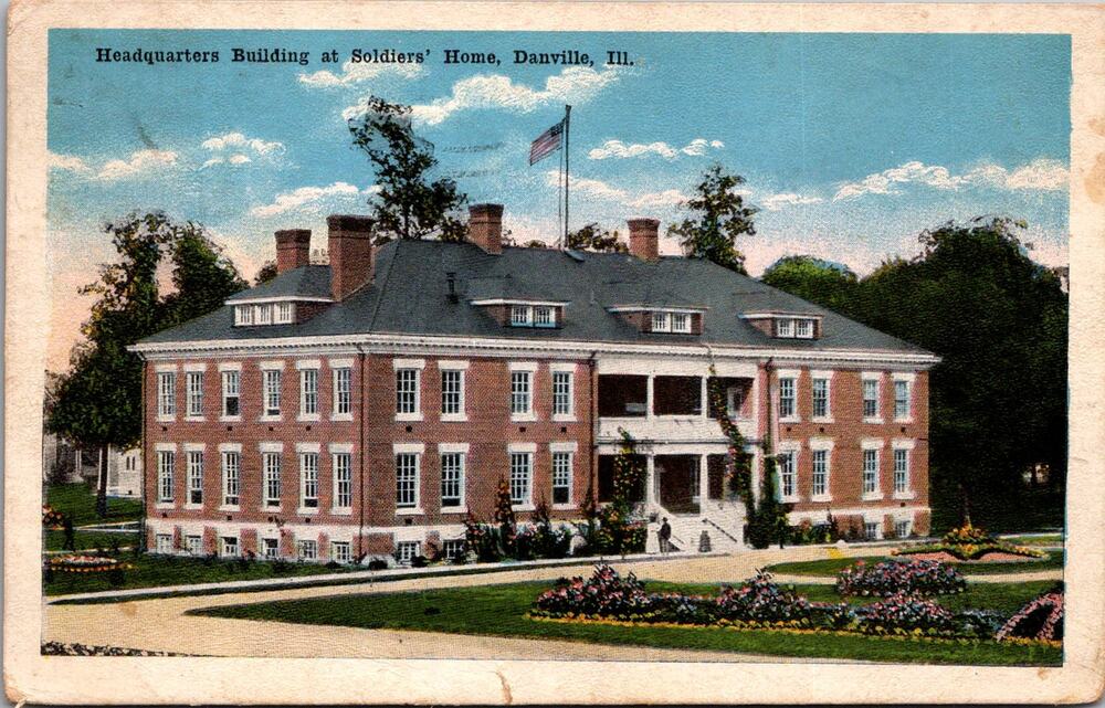 Headquarters Building at Soldiers' Home Danville IL 1920 Vintage Postcard SP6-18